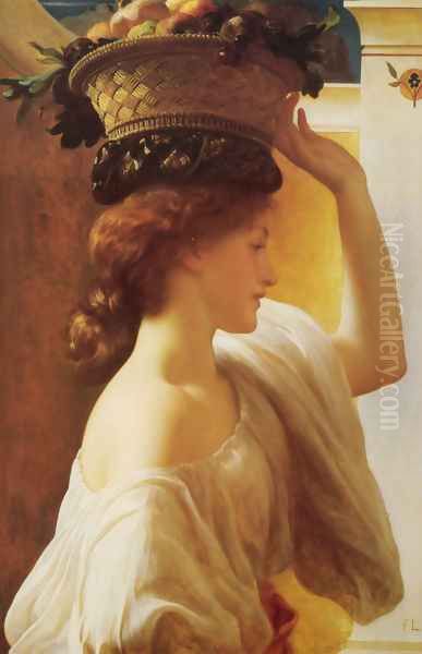 Eucharis - A Girl with a Basket of Fruit Oil Painting by Lord Frederick Leighton