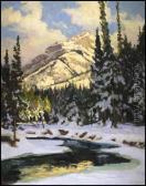 Mount Norquay From Echo River Oil Painting by Maurice Galbraith Cullen