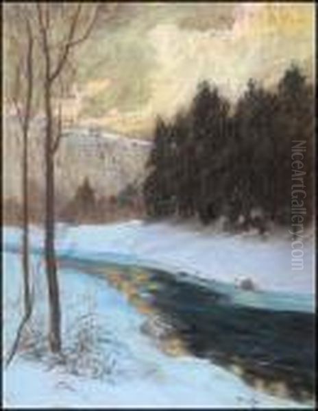 The River In Winter Oil Painting by Maurice Galbraith Cullen