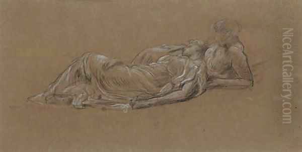 Study for the two nymphs in Idyll Oil Painting by Lord Frederick Leighton