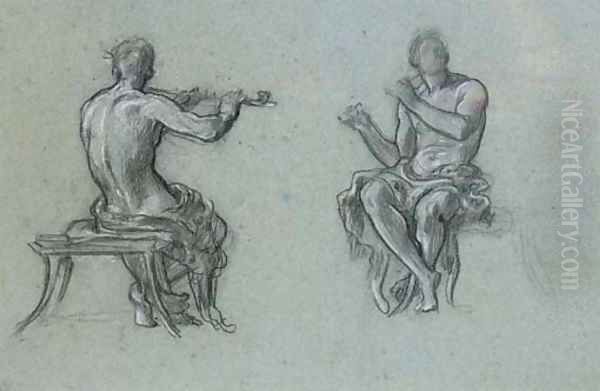 Two studies of a man piping, for Music Oil Painting by Lord Frederick Leighton