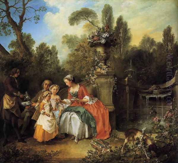 Lady and Gentleman with two Girls and a Servant 1742 Oil Painting by Nicolas Lancret