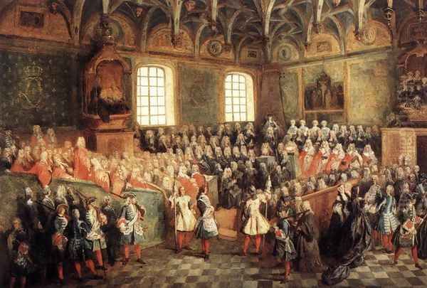 The Seat of Justice in the Parliament of Paris in 1723, c. 1724 Oil Painting by Nicolas Lancret