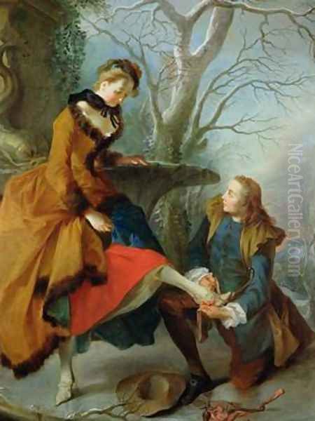 Fastening the Skate Oil Painting by Nicolas Lancret