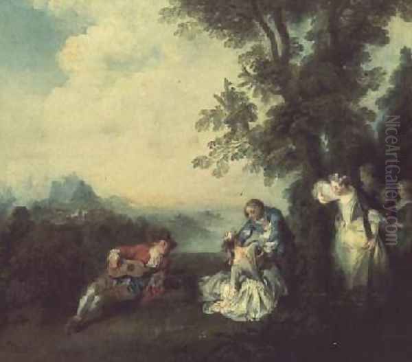 Company at the Edge of the Wood Oil Painting by Nicolas Lancret