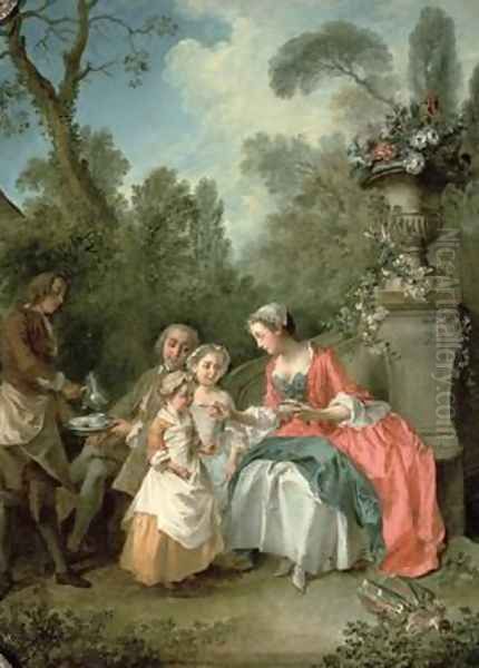 A lady and a gentleman in the Garden with two children Oil Painting by Nicolas Lancret