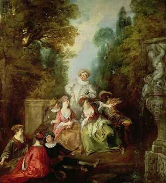 Italian Comedians by a Fountain Oil Painting by Nicolas Lancret