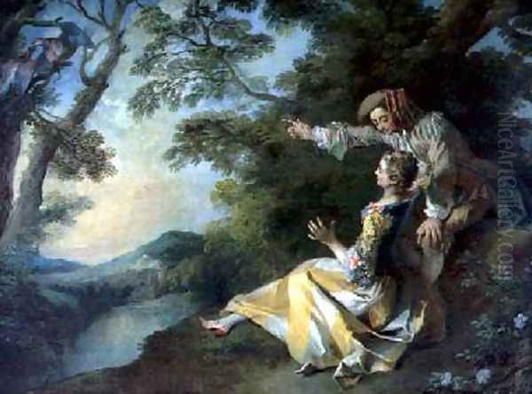 Lovers in a Landscape Oil Painting by Nicolas Lancret