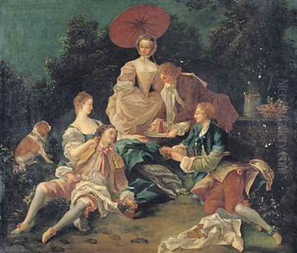 Picnic in a Park Oil Painting by Nicolas Lancret