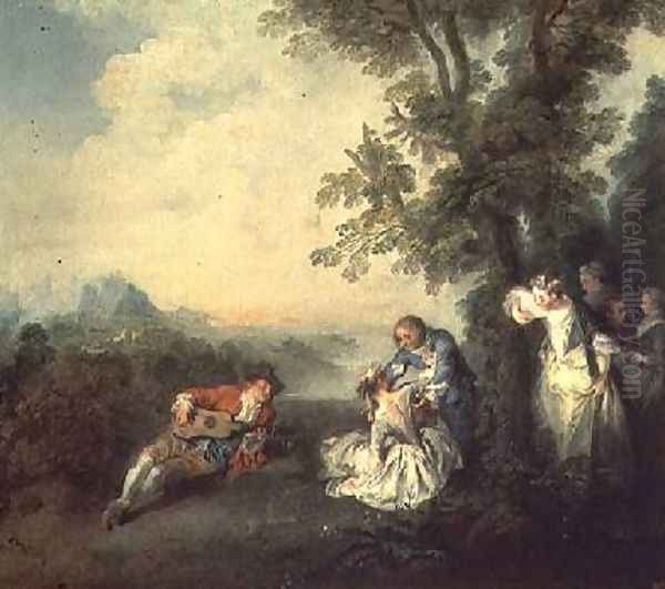 Merrymakers on the Edge of a Forest Oil Painting by Nicolas Lancret