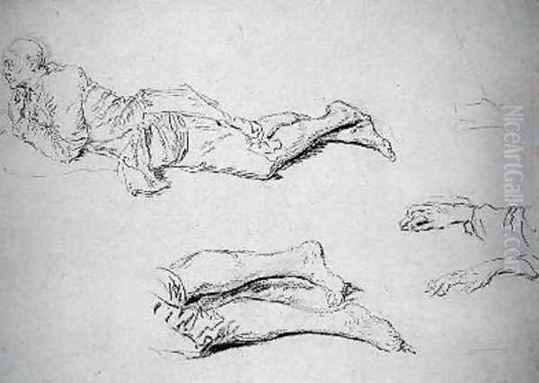 Study of a man lying on the ground Oil Painting by Nicolas Lancret