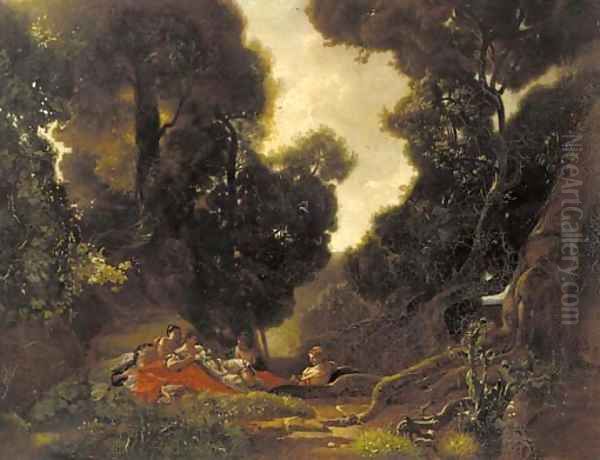 Nymphs reclining in a woodland glade Oil Painting by Nicolas Lancret