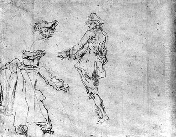 Two Figures seen from behind and a Study of a Head Oil Painting by Nicolas Lancret