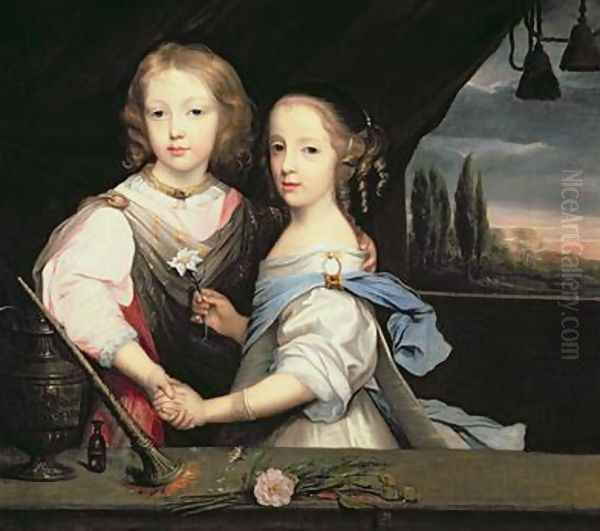 Portrait of Winston and Arabella 1648-1730 Churchill children of Sir Winston Churchill Oil Painting by Sir Peter Lely