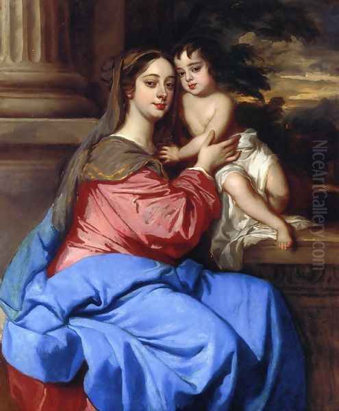 Portrait of Barbara Villiers, Countess of Castelmaine, later Duchess of Cleveland, with her Son, Charles Fitzroy, leter Duke of Cleveland and Southampson Oil Painting by Sir Peter Lely