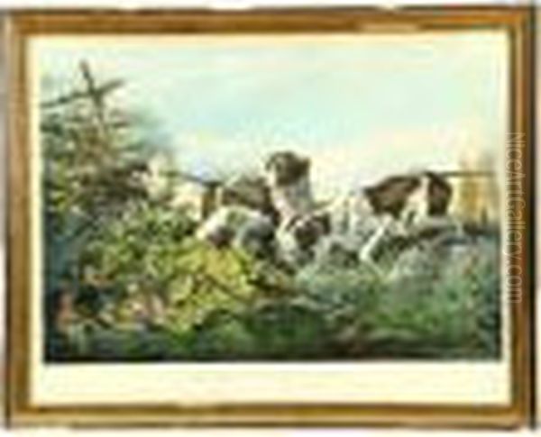 American Field Sports, On A Point Oil Painting by Currier & Ives Publishers