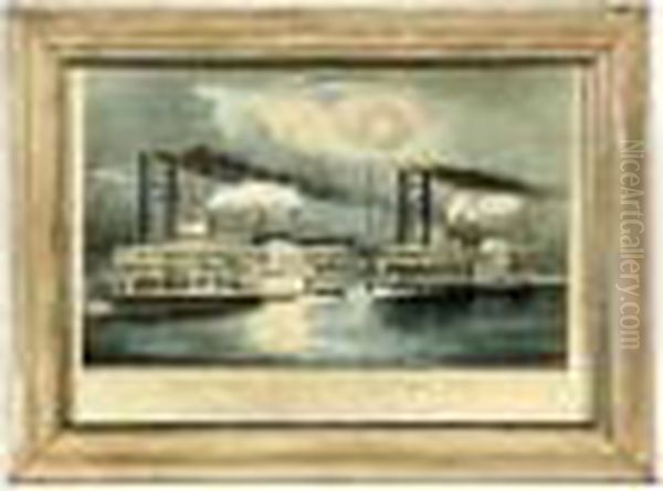 The Great Mississippi Steamboat Race Oil Painting by Currier & Ives Publishers