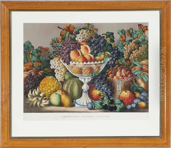 American Autumn Fruits Oil Painting by Currier & Ives Publishers