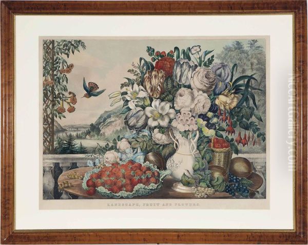 Landscape, Fruit And Flowers Oil Painting by Currier & Ives Publishers