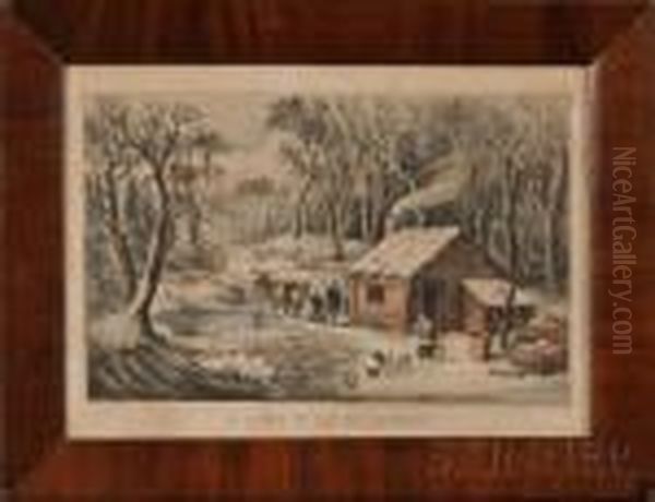 A Home In The Wilderness Oil Painting by Currier & Ives Publishers