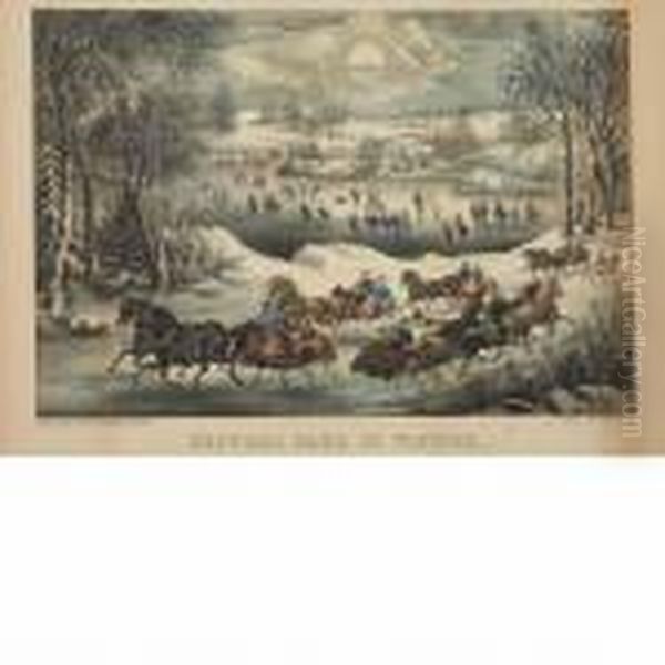 Central Park In Winter Oil Painting by Currier & Ives Publishers