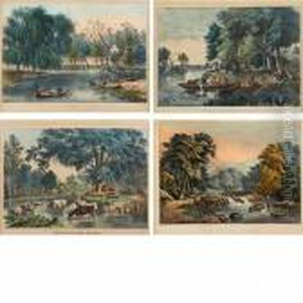 The Rural Lake Oil Painting by Currier & Ives Publishers