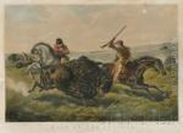 The Buffalohunt. Oil Painting by Currier & Ives Publishers