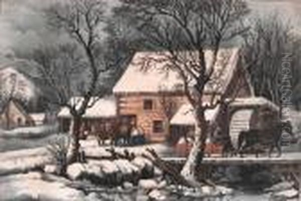 'frozen Up' Oil Painting by Currier & Ives Publishers