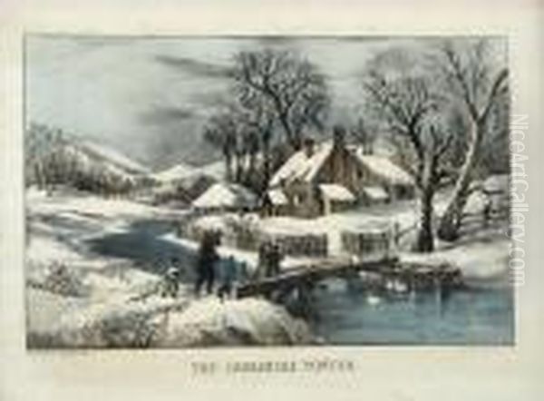 The Ingleside Winter; A Home In Thewilderness Oil Painting by Currier & Ives Publishers