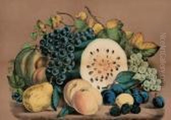 Autumn Fruits Oil Painting by Currier & Ives Publishers