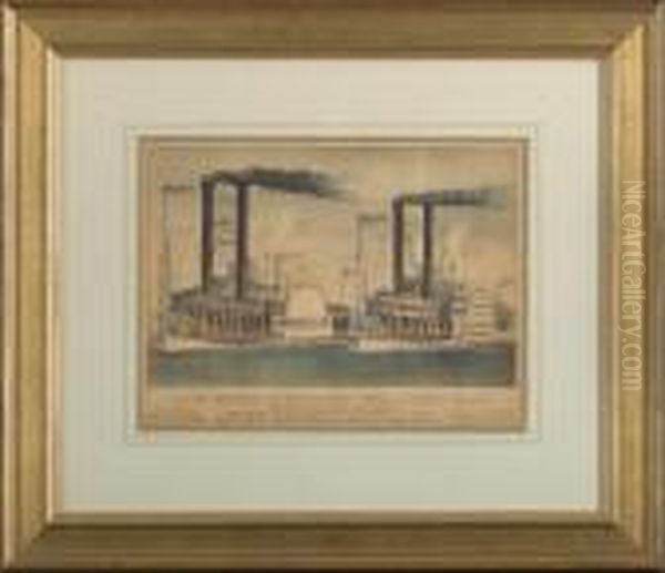 The Great Mississippi Steamboat Race From
New Orleans To St. Louis Oil Painting by Currier & Ives Publishers