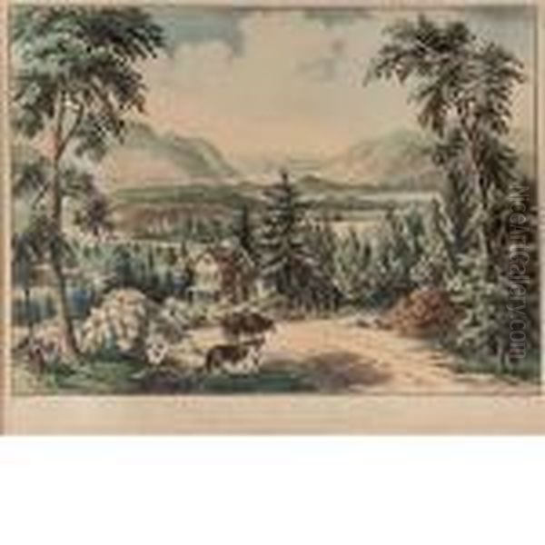 The Hudson Highlands Oil Painting by Currier & Ives Publishers