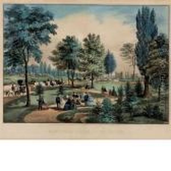 Central Park, The Drive Oil Painting by Currier & Ives Publishers