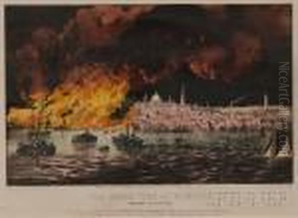 The Great Fire At Boston. Oil Painting by Currier & Ives Publishers