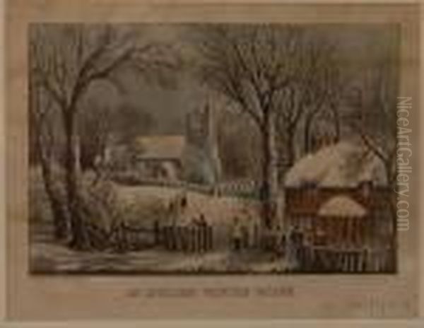 An English Winter Scene. Oil Painting by Currier & Ives Publishers