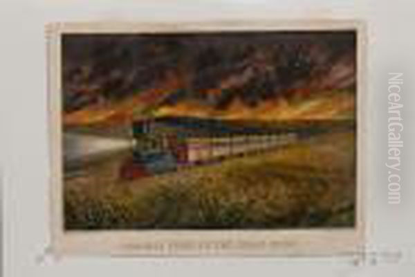 Prairie Fires Of The Great West. Oil Painting by Currier & Ives Publishers