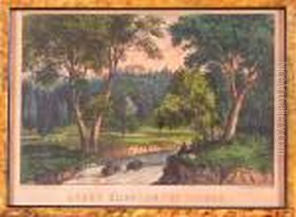 Under Cliff - On The Hudson Oil Painting by Currier & Ives Publishers