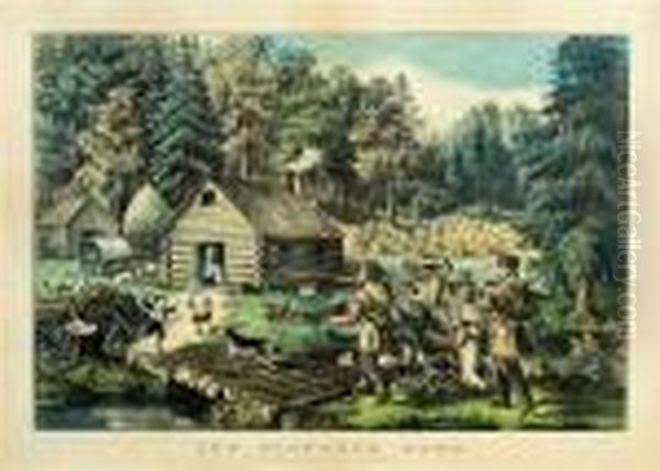 The Pioneer's Home: On The Western Frontier Oil Painting by Currier & Ives Publishers