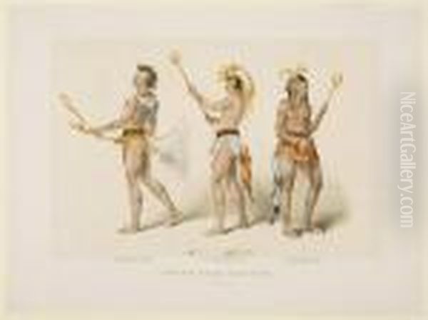 Indian Ball Players Oil Painting by Currier & Ives Publishers