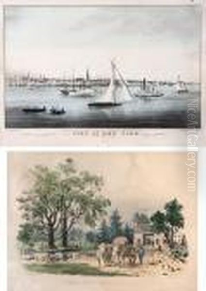 Toll-gate, Jamaica; A Home On 
Themississippi; The City Of New York; The Narrows, New York; Thebattery,
 New York; The Roadside Mill Oil Painting by Currier & Ives Publishers