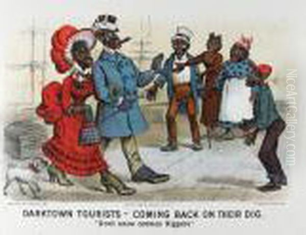 Darktown Tourists - Going Off On Their Blubber; Coming Backon Their Dig Oil Painting by Currier & Ives Publishers