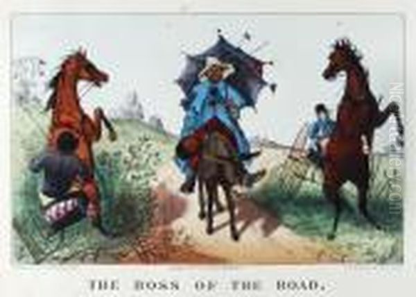 The Boss Of The Road; Bulldozed!! Oil Painting by Currier & Ives Publishers