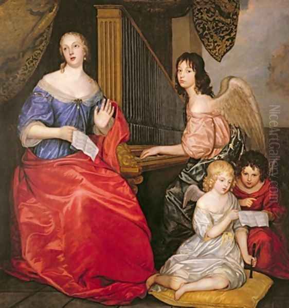 Francoise Louise 1644-1710 Duchess of La Valliere with her Children as Angels Oil Painting by Sir Peter Lely