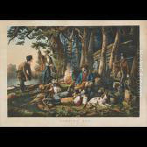 Camping Out Some Of The Right Sort [c777] Oil Painting by Currier & Ives Publishers