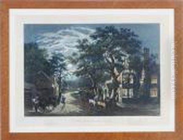 The Wayside Inn Oil Painting by Currier & Ives Publishers