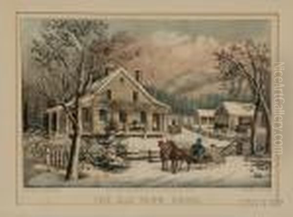 The Old Farm House. Oil Painting by Currier & Ives Publishers