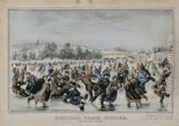 Central Park Winter, The Skating Carnival Oil Painting by Currier & Ives Publishers