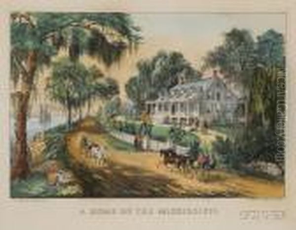 A Home On The Mississippi Oil Painting by Currier & Ives Publishers