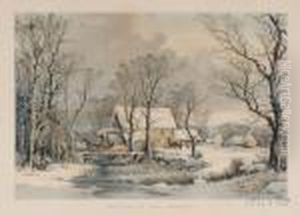 Winter In The Country Oil Painting by Currier & Ives Publishers