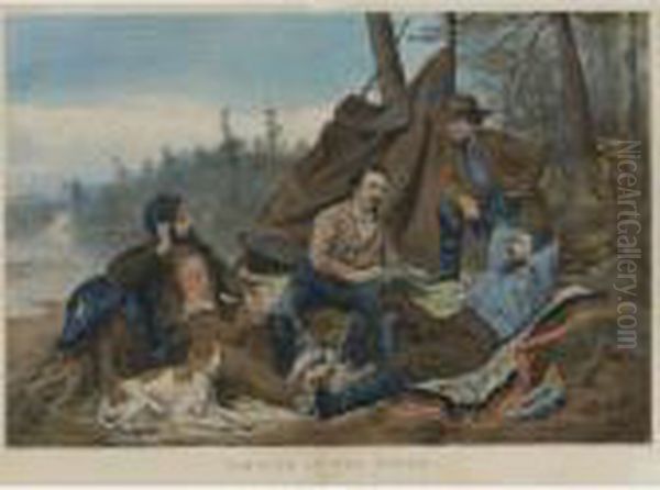 Camping In The Woods: A Good Time Coming And Laying Off (gale 864-65) Oil Painting by Currier & Ives Publishers